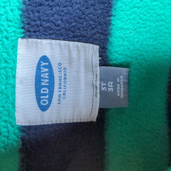 Old navy quarter zip fleece, green & navy blue in rugby stripes - Picture 2 of 4